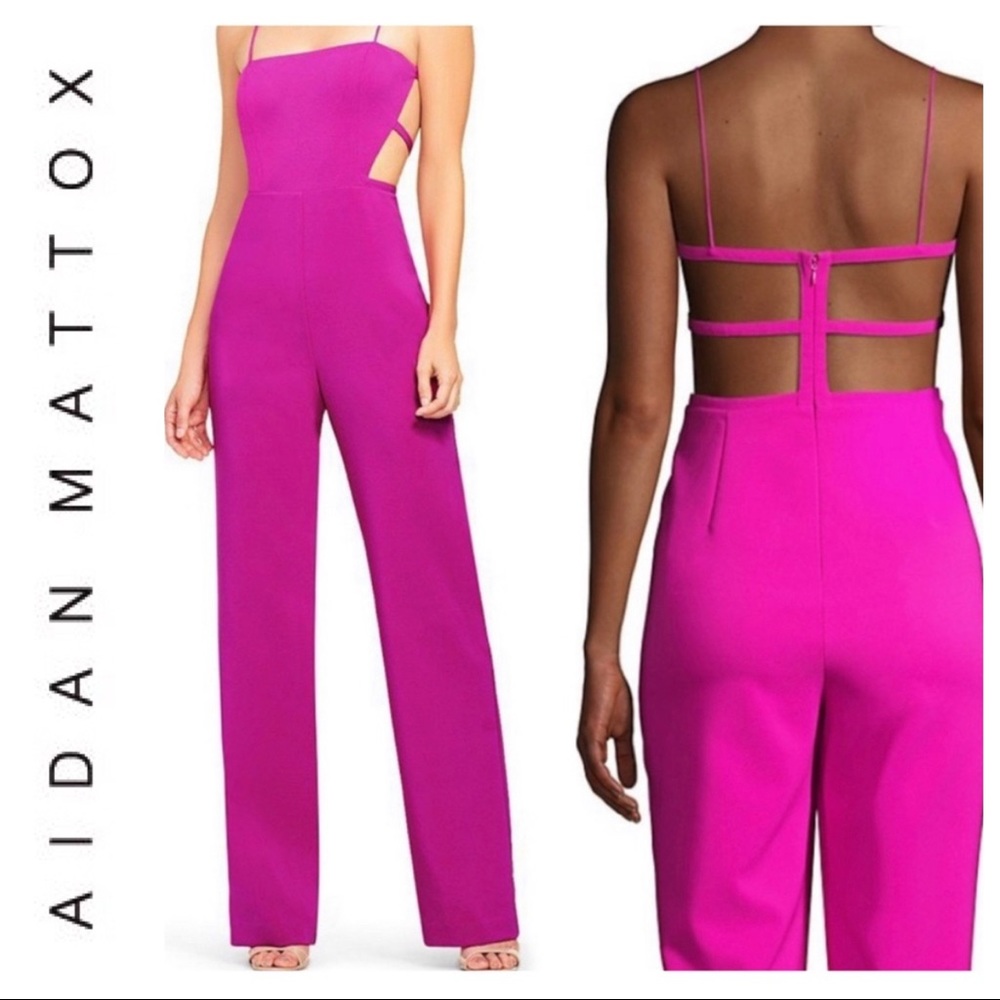 🆕Aidan Mattox caged back fuchsia jumpsuit Sz 4 - Picture 1 of 9